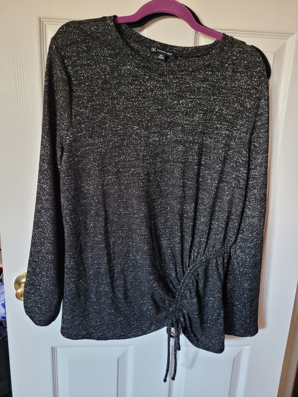 INC International Concepts Black Metallic Twist-Detail Long Sleeve Top